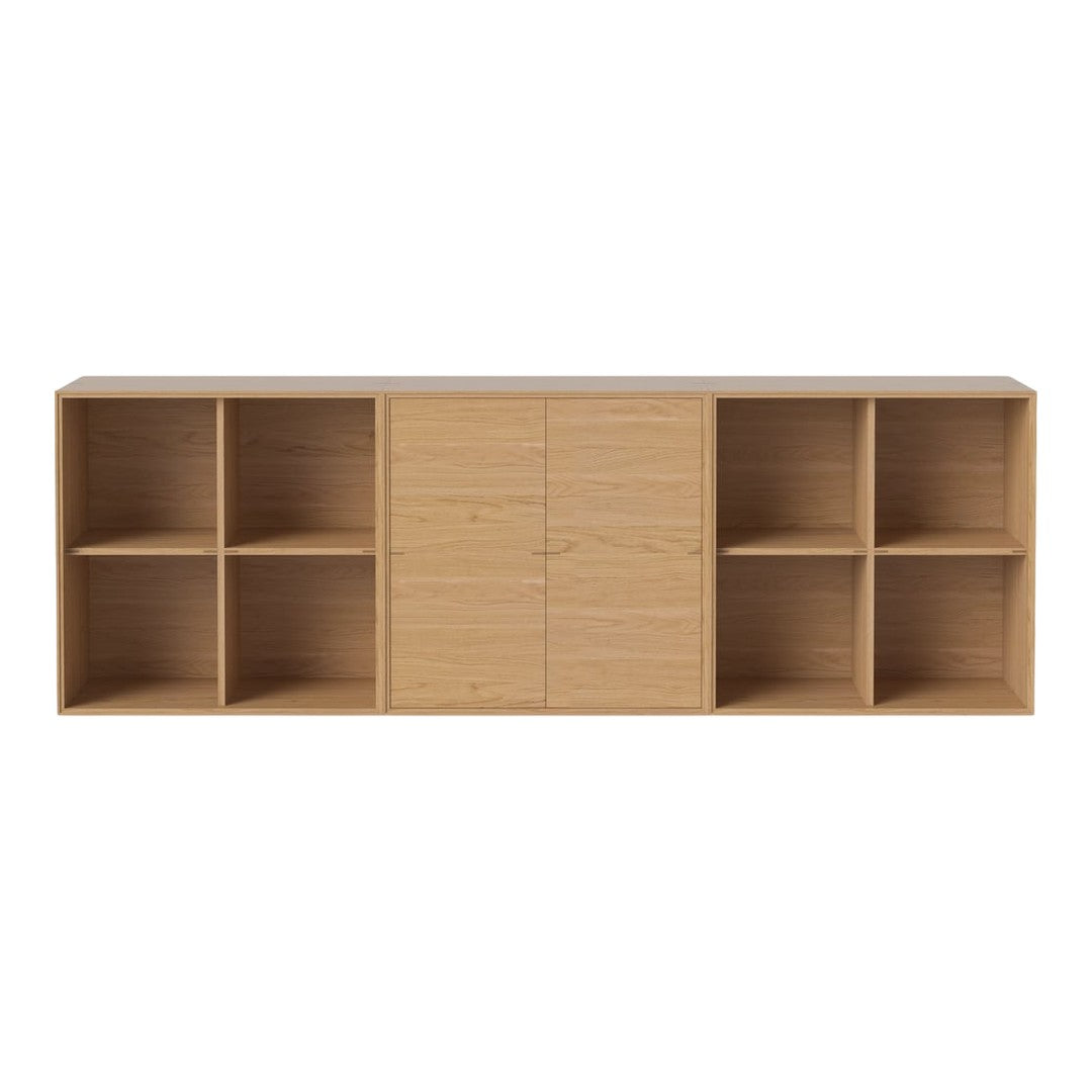 Light oak wood cabinet with a sleek, minimalist design and open cubby spaces, perfect for modern decor.