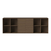 "Elegant brown wooden storage cabinet with a smooth finish and geometric cut-out patterns."