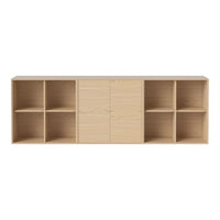 Light oak wood storage unit with smooth finishes and a minimalist design featuring six open cubbies.