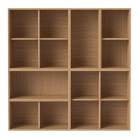 Light wooden shelving unit with a natural finish and clean, minimalist design featuring multiple open compartments.