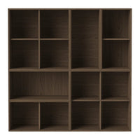 Brown modular bookshelf with a grid pattern featuring multiple open cubicles. Perfect for versatile storage solutions.