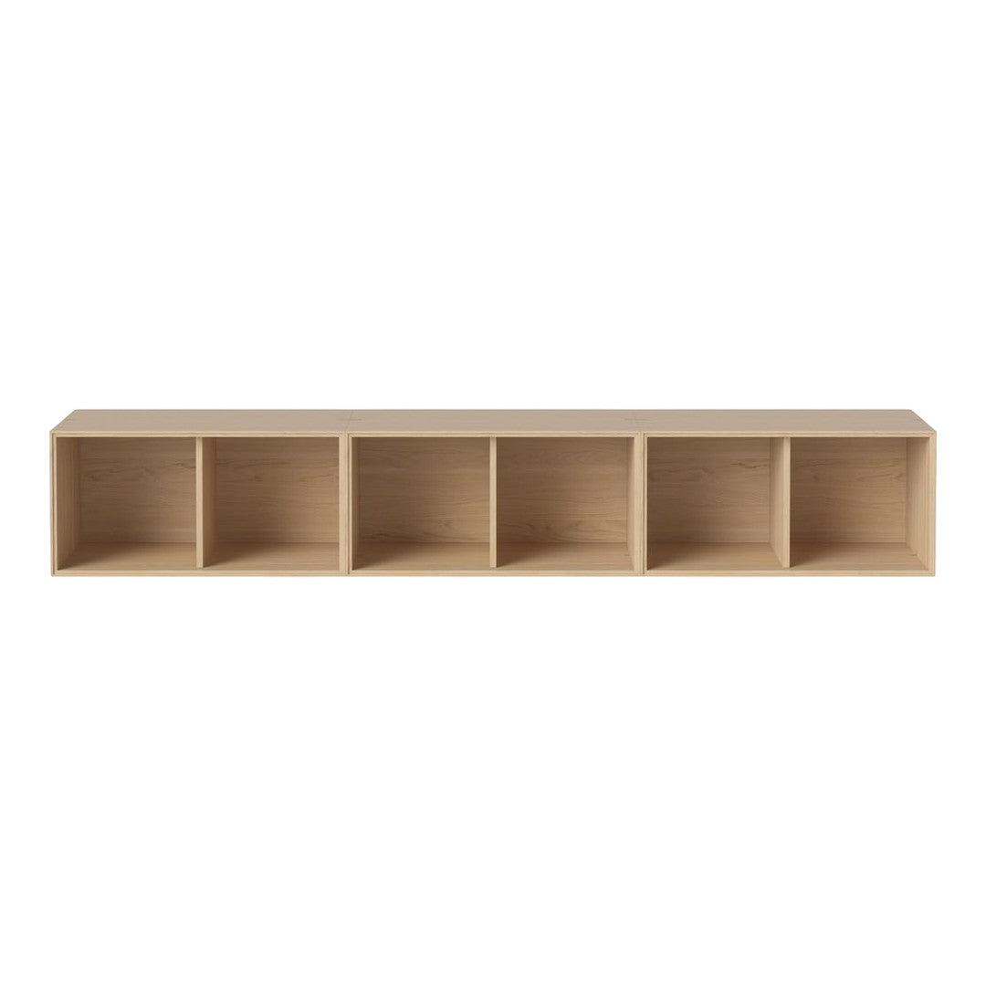 Light beige wooden shelf with five open compartments, featuring a smooth, minimalist design. Perfect for organization.