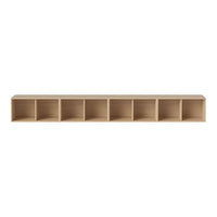 Natural wood shelving unit with a light beige finish and six open compartments. Simple, modern design.