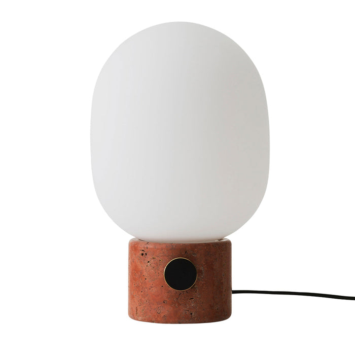Frosted white glass lamp with a textured reddish-brown base and a sleek black toggle switch.
