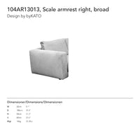 Broad armrest in a light gray fabric with a smooth, modern design. Ideal for contemporary seating arrangements.