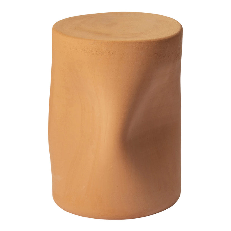Terracotta accent stool with a smooth, rounded shape and soft, natural finish. Perfect for minimalist decor.