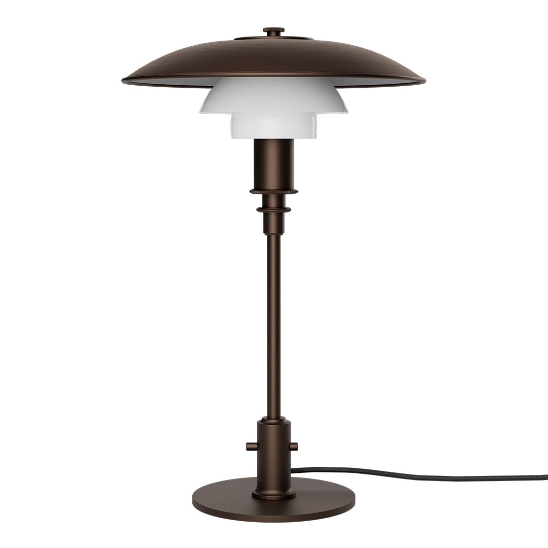 Elegant bronze lamp with a layered white glass shade, featuring smooth curves and modern design. Perfect for stylish decor.