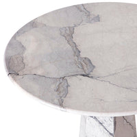 Round marble table top featuring elegant gray veins on a soft white background. Perfect blend of modern aesthetics.