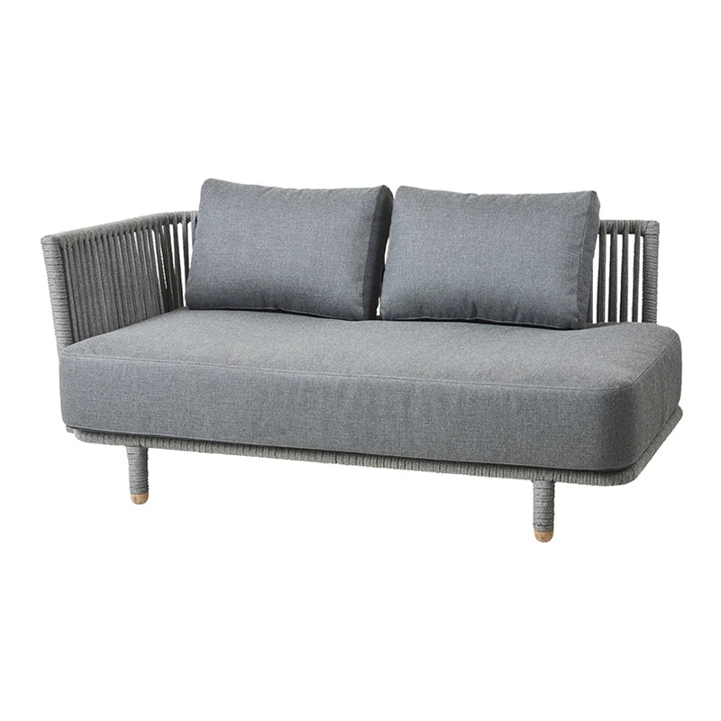Gray outdoor sofa with two matching cushions and textured wicker frame, perfect for modern patio decor.