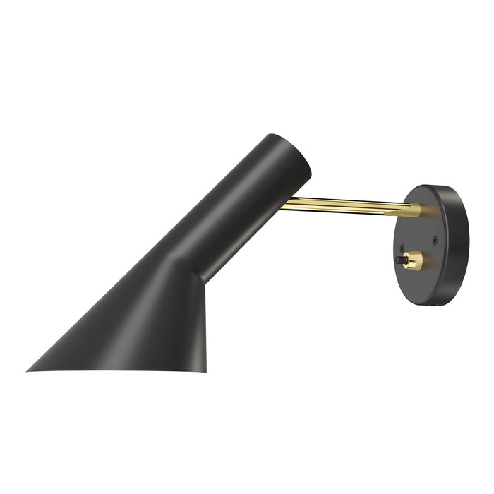 Black wall lamp with a sleek gold accent and modern geometric design. Elegant and stylish lighting solution.