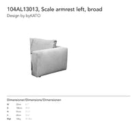 Broad scale armrest in soft gray fabric with a minimalist design and seamless edges. Ideal for modern spaces.