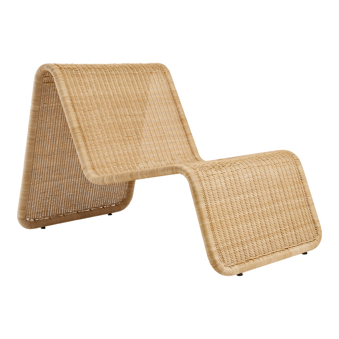 Natural woven rattan lounge chair in a smooth, light brown finish with clean lines and modern design.
