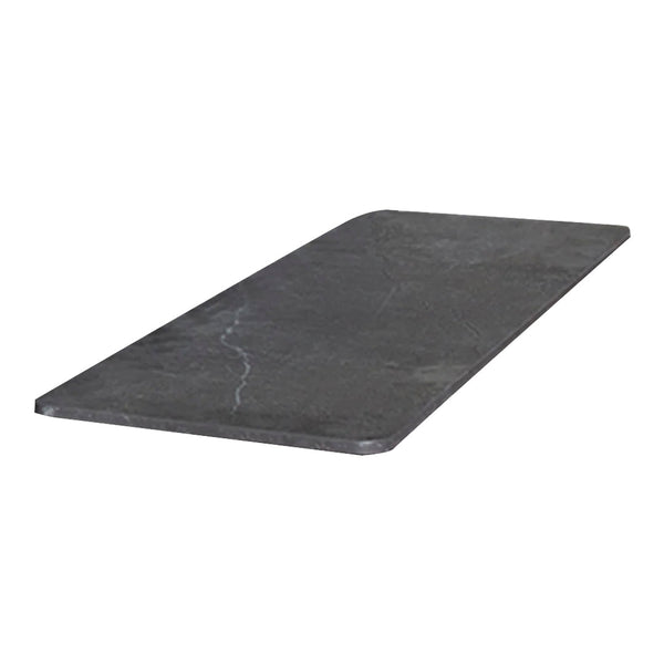 Black marble tabletop with subtle white veining, featuring a sleek, modern rectangular shape.