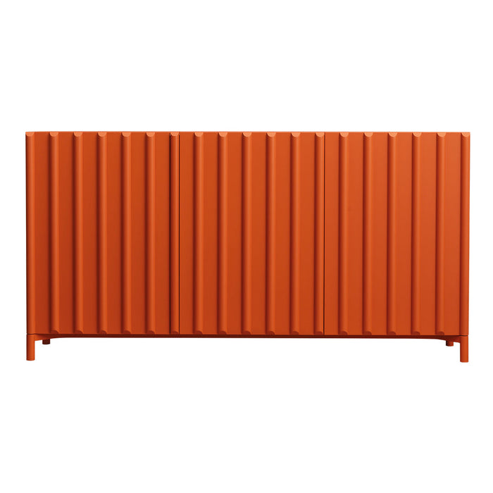 Modern orange radiator with vertical ribbed pattern, perfect for adding a pop of color to any room.