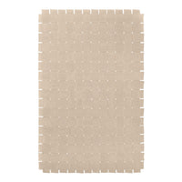 Beige rectangular rug with a simple grid pattern and white stitching throughout. Ideal for modern decor.