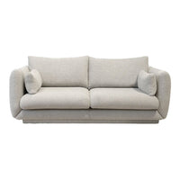 Textured light gray sofa with soft curves and plush cushions, perfect for modern living rooms.