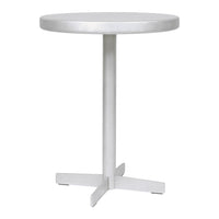 White round table with a smooth finish and a simple cross-shaped base, perfect for modern decor.