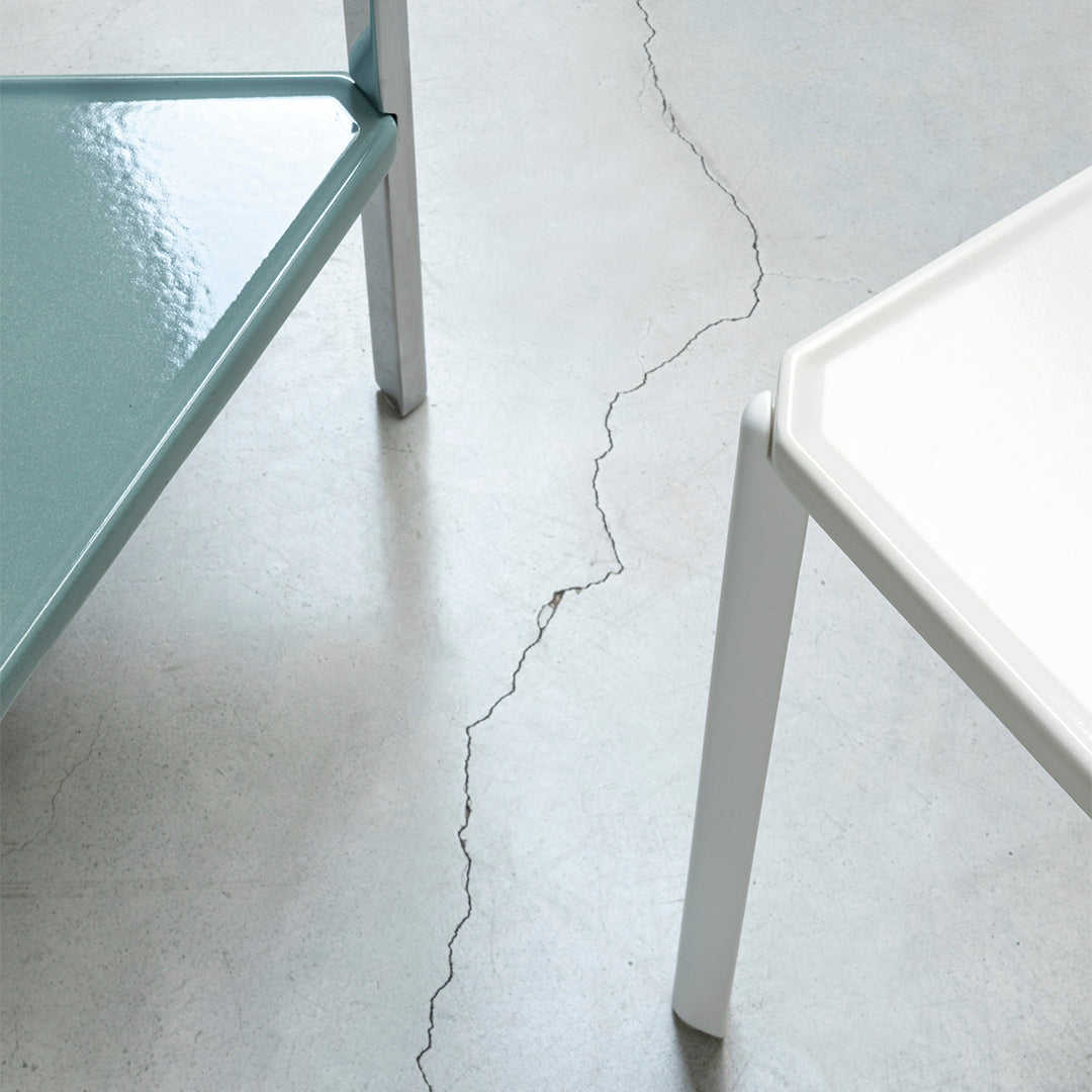 Tambour Low Table - Triangular w/ Shelf