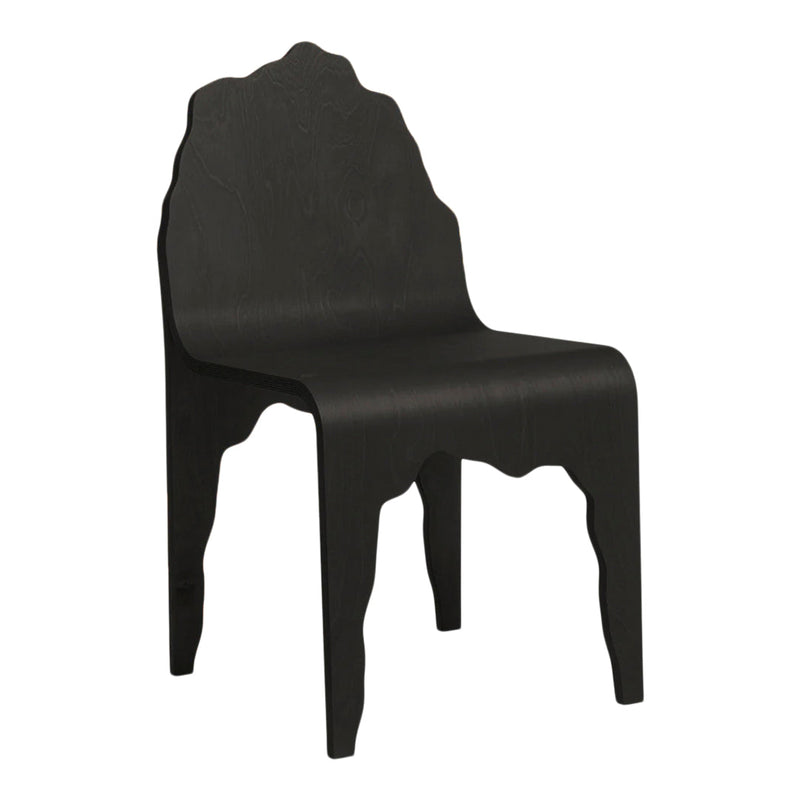 Elegant black chair with a unique wavy pattern on the backrest, showcasing a sleek modern design.