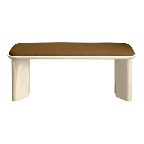 Brown upholstered top with cream-colored legs, featuring a sleek and modern design. Ideal for contemporary decor.