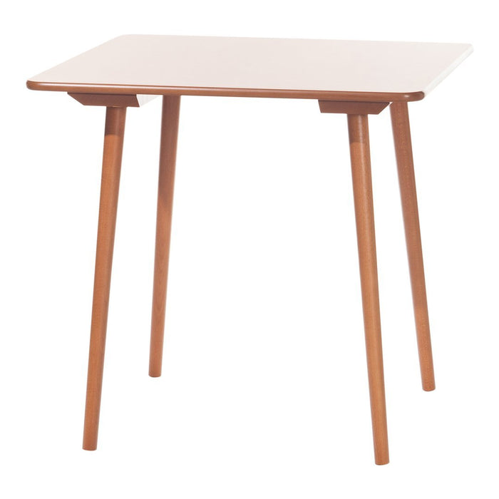 Light wood table with a smooth white top and slender, warm-toned legs, ideal for minimalist decor.
