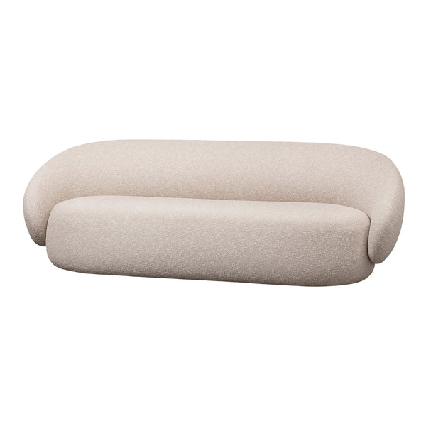 Beige textured sofa with soft, rounded edges and a modern design for a cozy, contemporary living space.
