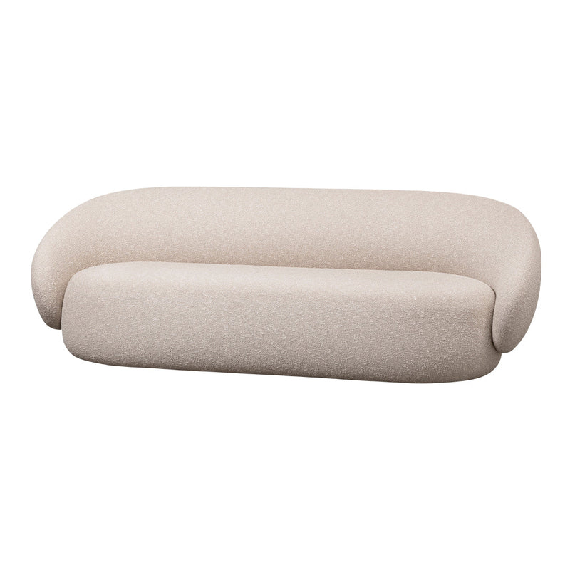 Beige textured sofa with soft, rounded edges and a modern design for a cozy, contemporary living space.