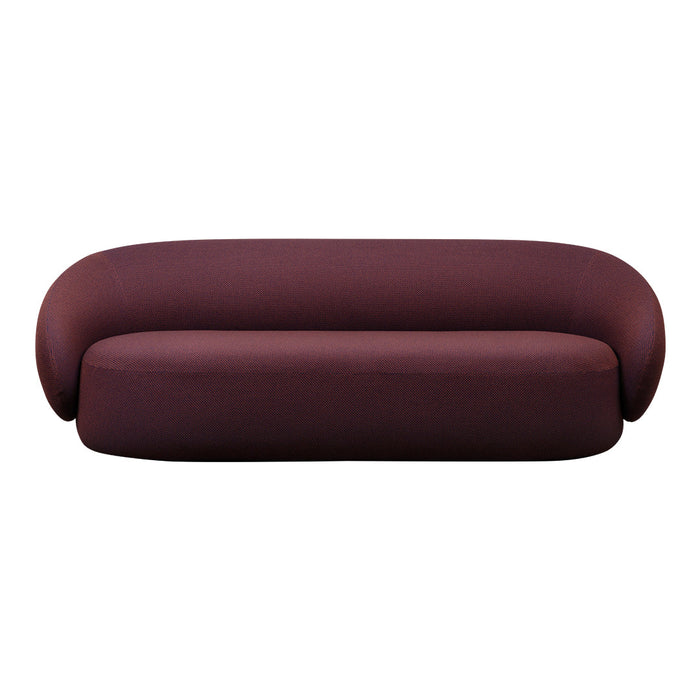 Deep burgundy sofa with a smooth texture and rounded edges, perfect for modern interior decor.