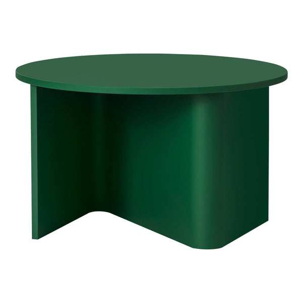 Round green table with a smooth, matte finish and modern design, perfect for contemporary decor.