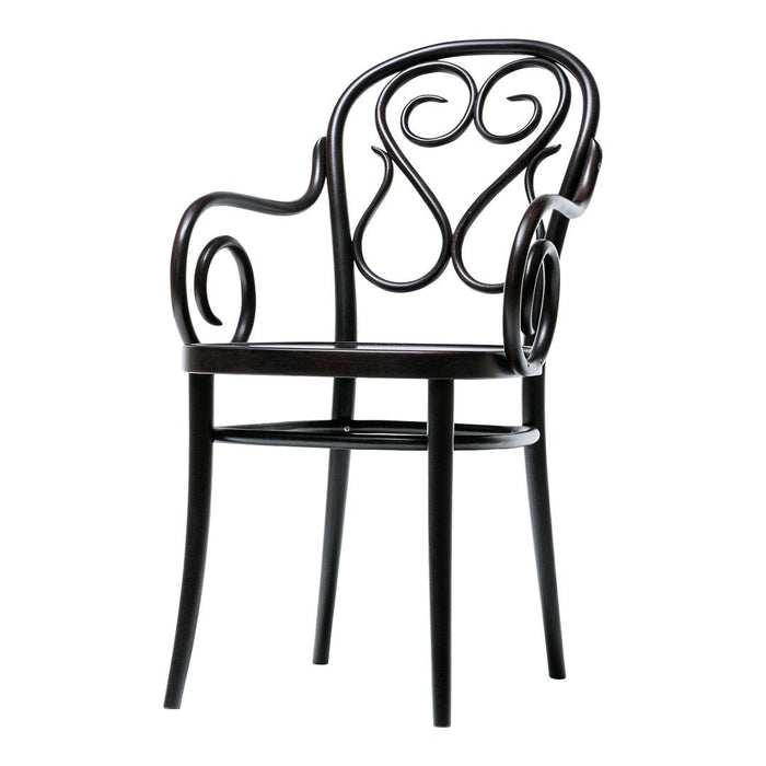 Black intricately designed chair with elegant curved patterns and smooth finish, perfect for modern decor.