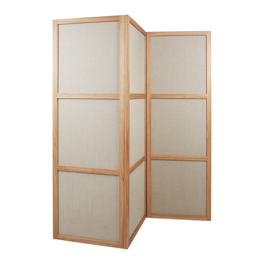 Natural wood frame with light beige fabric panels, featuring a simple, elegant design perfect for any décor.