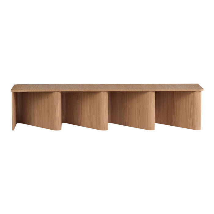 Natural oak wood console table with a sleek design and soft grain patterns. Perfect for modern decor.