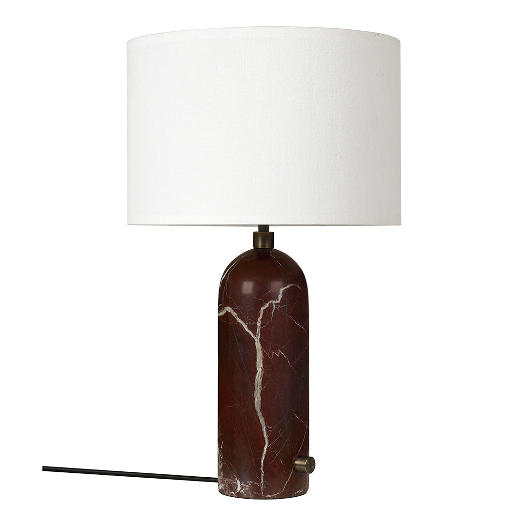 "Elegant brown marble lamp base with white fabric shade, featuring natural veining patterns for a stylish touch."