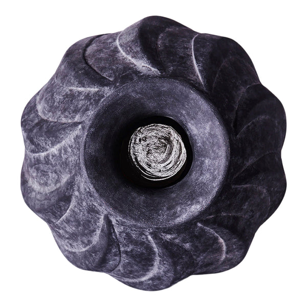 Black and gray decorative vase with intricate leaf patterns and a glossy finish. Ideal for modern decor.