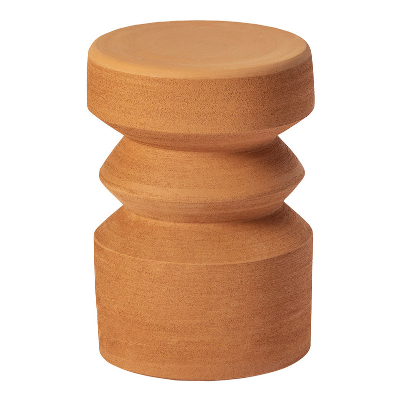 Natural wood-toned stool with smooth, cylindrical shapes and subtle, rounded contours. Perfect for modern decor.