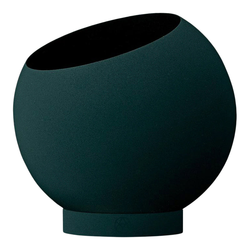 Matte black and dark green round planter with a sleek, modern design and smooth texture. Ideal for contemporary decor.