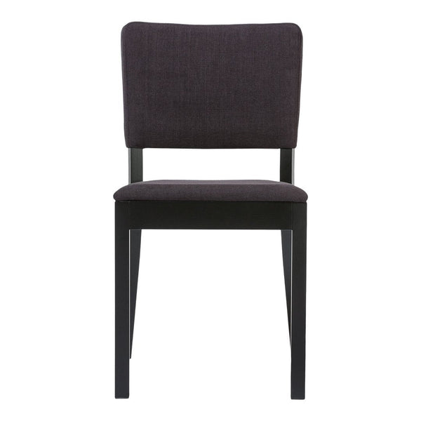 Modern black chair with a dark gray textured seat and backrest, creating a sleek, minimalist design.
