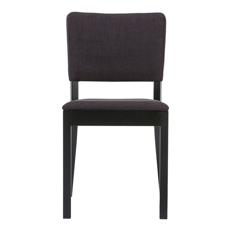 Modern black chair with a dark gray textured seat and backrest, creating a sleek, minimalist design.