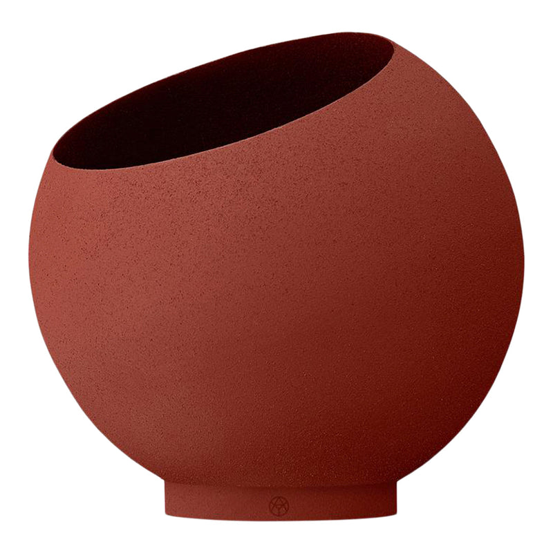 Red round decorative pot with a textured matte finish and a dark interior, perfect for modern home decor.