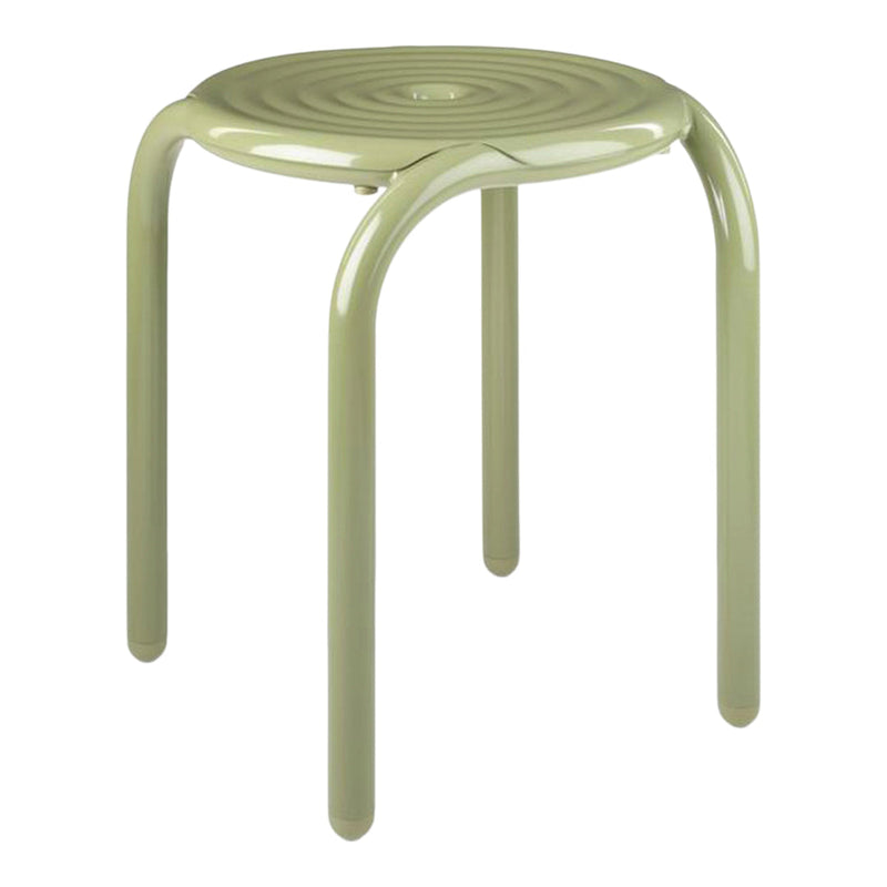Light green stool with a glossy finish and a unique circular ripple pattern on the seat. Perfect for modern decor.