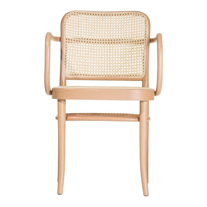 Light wood chair with natural cane pattern, featuring a minimalist design and soft beige tones.