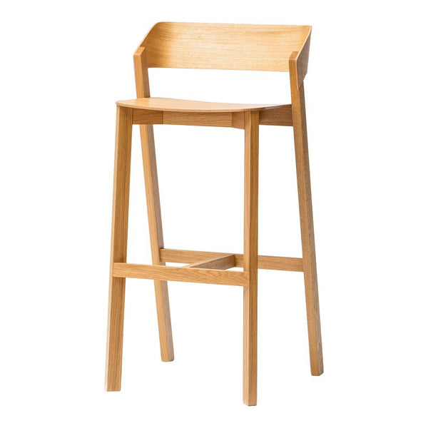 Light natural wood bar stool with a simple design and smooth finish, featuring warm beige tones and clean lines.