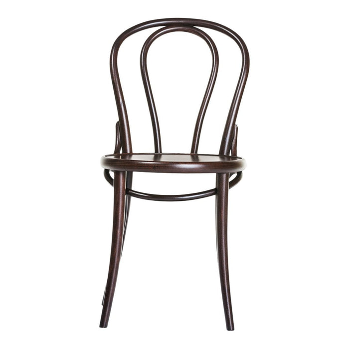 Elegant bentwood chair in rich brown finish, featuring a classic curved back design for timeless style.
