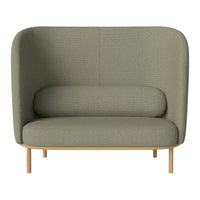 Soft green upholstered two-seater sofa with a textured pattern and light wood legs, ideal for modern interiors.