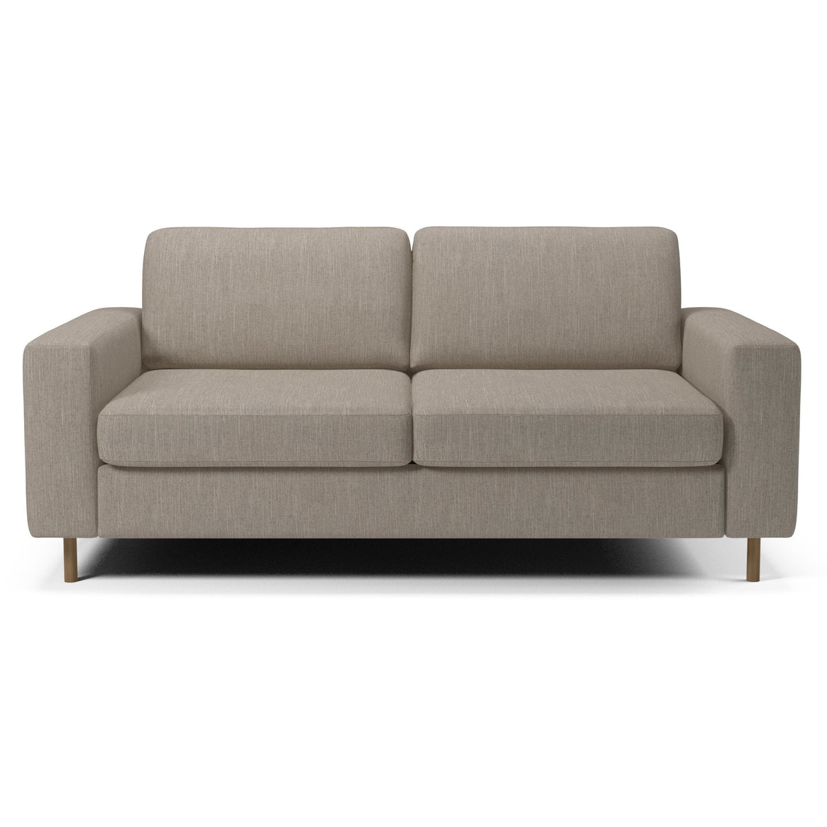 Light gray sofa with a smooth fabric texture and simple, modern design; ideal for contemporary living spaces.