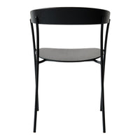 Black metal chair with a minimalist design and a smooth, matte finish for a modern look.