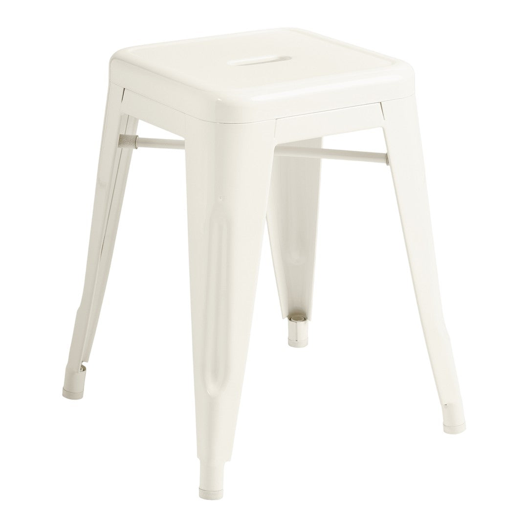 White metal stool with a sleek, minimalist design and smooth finish, perfect for modern decor.