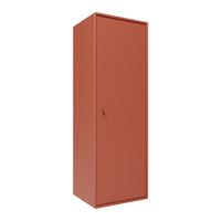 "Solid terracotta storage cabinet with a sleek, minimalist design and smooth finish."