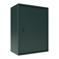 Dark green storage cabinet with a smooth, matte finish and a simple, solid design.