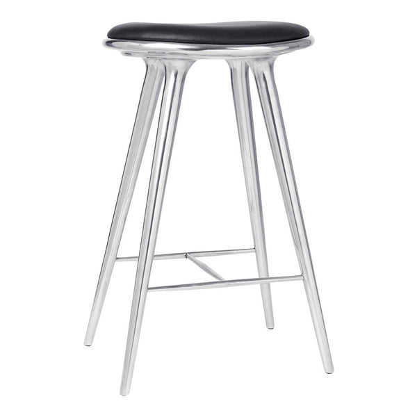 Black upholstered seat with sleek silver legs, minimalistic design perfect for modern interiors.